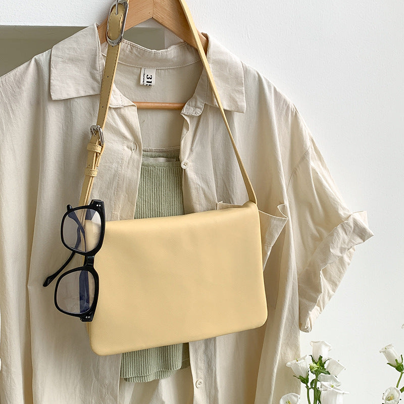 Yellow Minimalist Flap Shoulder Bag-Elegant Women's Double-Layer Crossbody