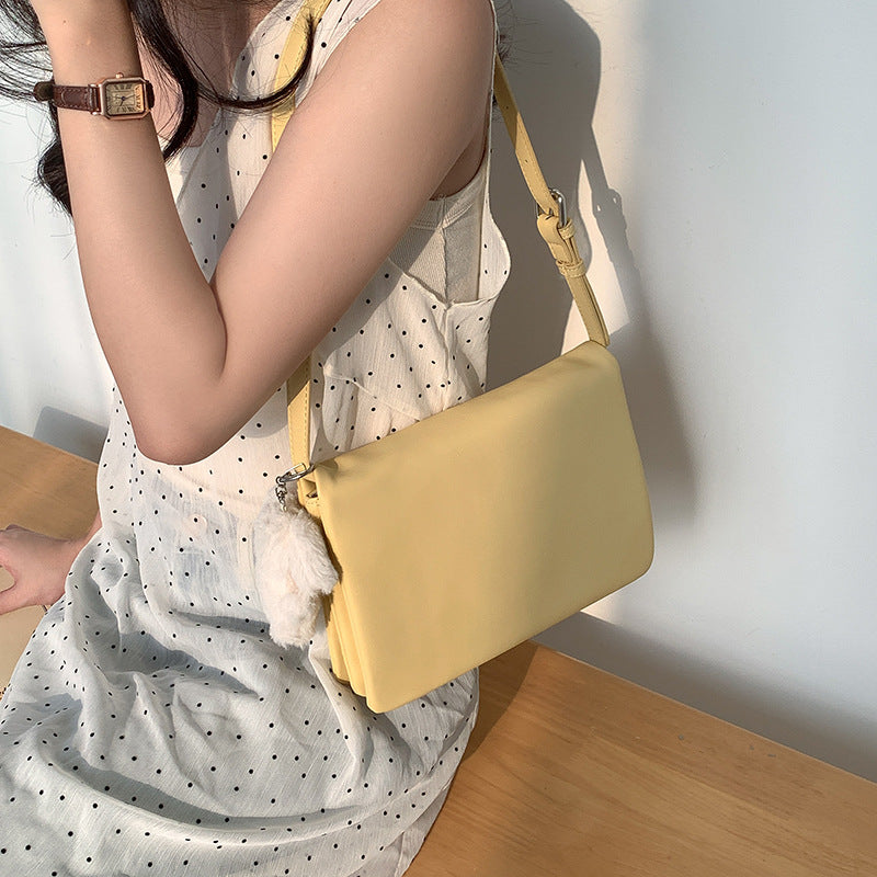 Yellow Minimalist Flap Shoulder Bag-Elegant Women's Double-Layer Crossbody 3