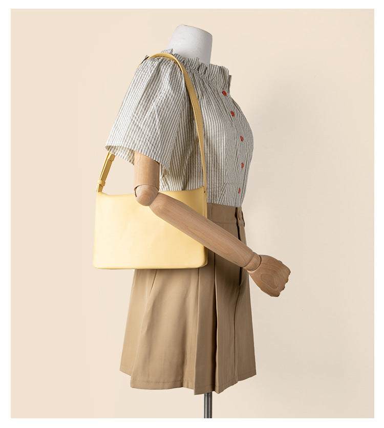 Yellow Minimalist Flap Shoulder Bag-Elegant Women's Double-Layer Crossbody 5