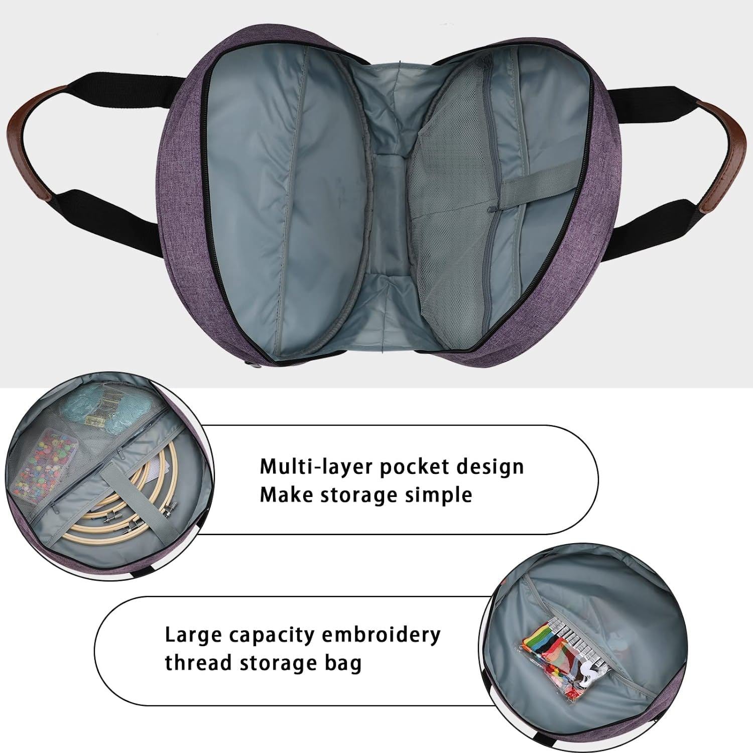 Purple Multi-Compartment Embroidery Bag - Keep Your Projects Organized 6
