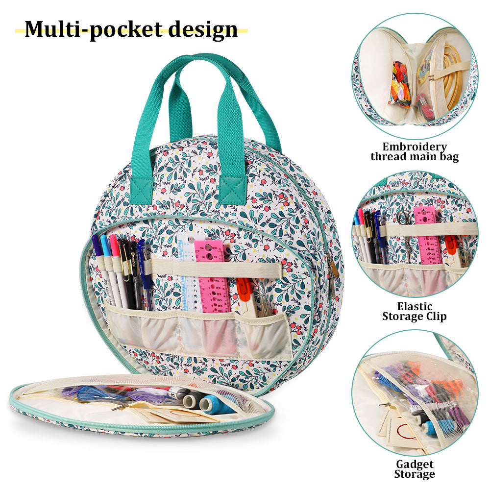 Blue leaves Multi-Compartment Embroidery Bag - Keep Your Projects Organized 6