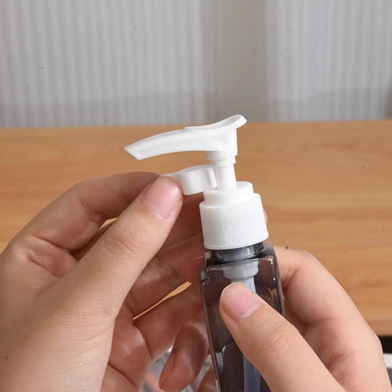 Square Pink 2-Piece 4-in-1 Travel Dispenser Set-Leakproof Refillable Bottles for Toiletries 4