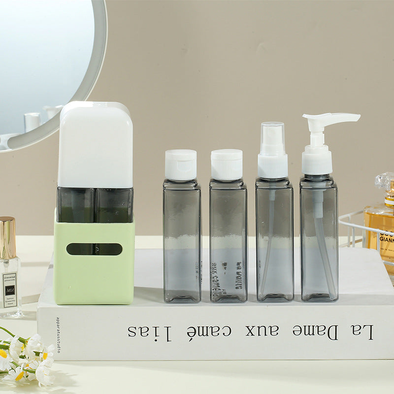 Square Green 2-Piece 4-in-1 Travel Dispenser Set-Leakproof Refillable Bottles for Toiletries 3