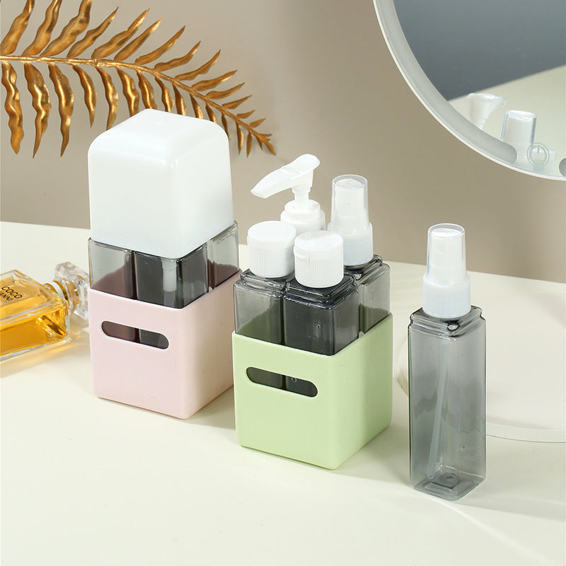Square Green 2-Piece 4-in-1 Travel Dispenser Set-Leakproof Refillable Bottles for Toiletries 4
