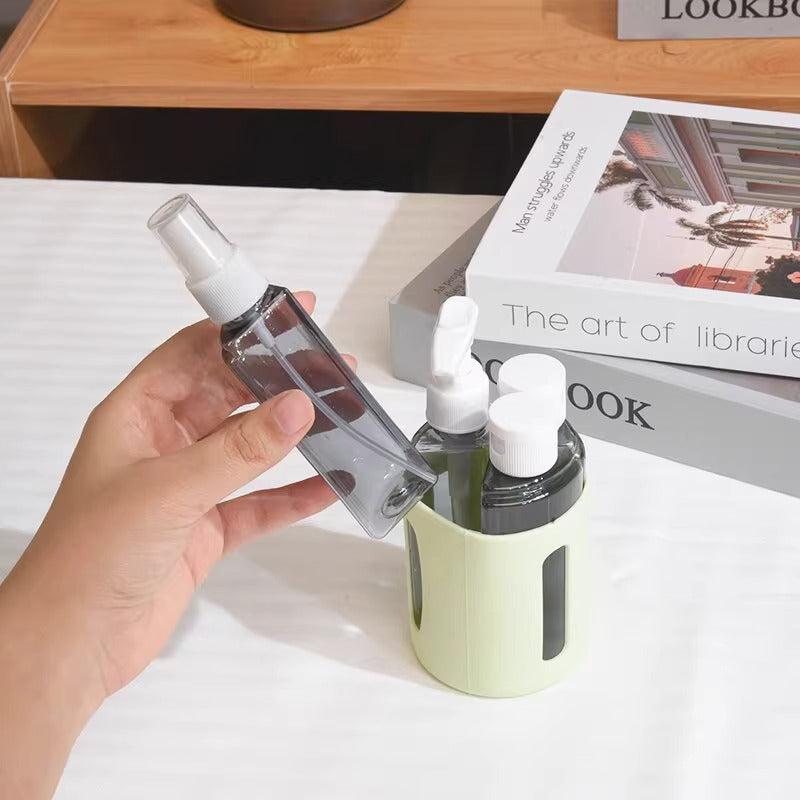 Round Green 2-Piece 4-in-1 Travel Dispenser Set-Leakproof Refillable Bottles for Toiletries 3