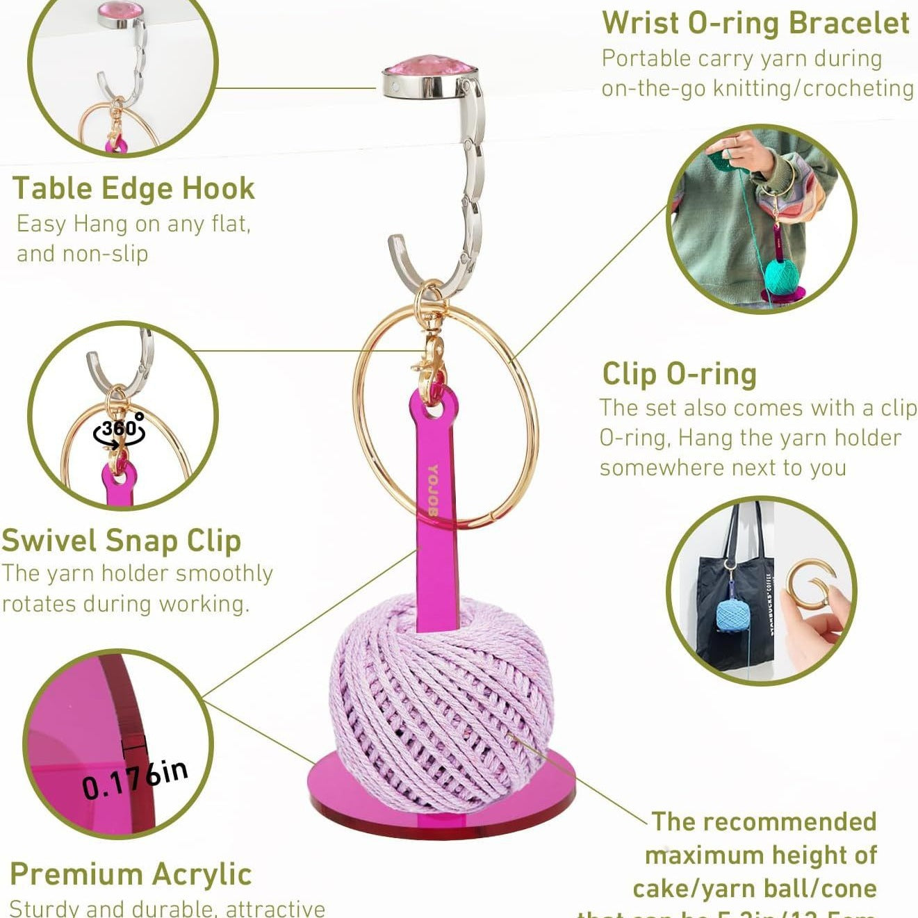 Transparent 2-Piece Acrylic Portable Wrist Yarn Holder - Knitting & Crochet Stand 5