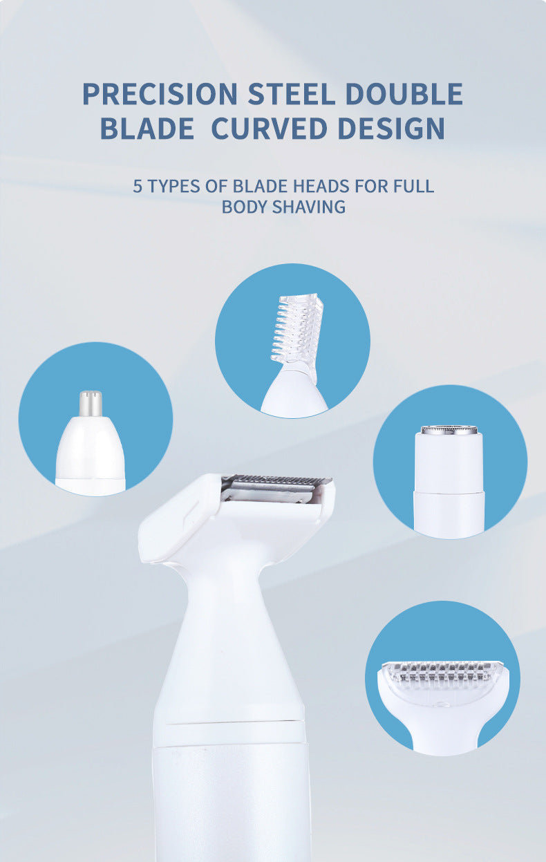 White 5-in-1 Electric Shaver for Women - Versatile Hair Remover for Face & Body 3