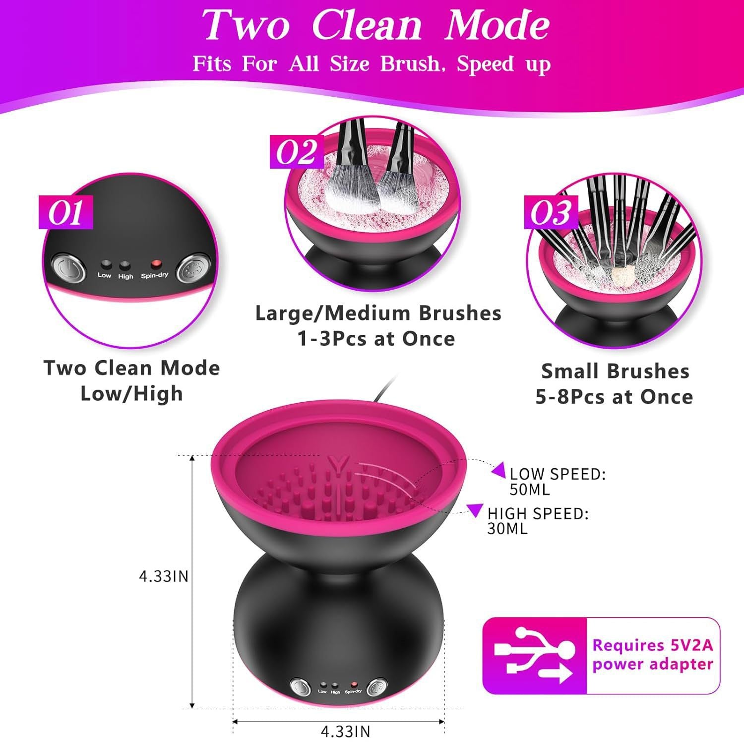 Black Electric Makeup Brush Cleaner - Fast & Deep Cleaning, USB Powered 4