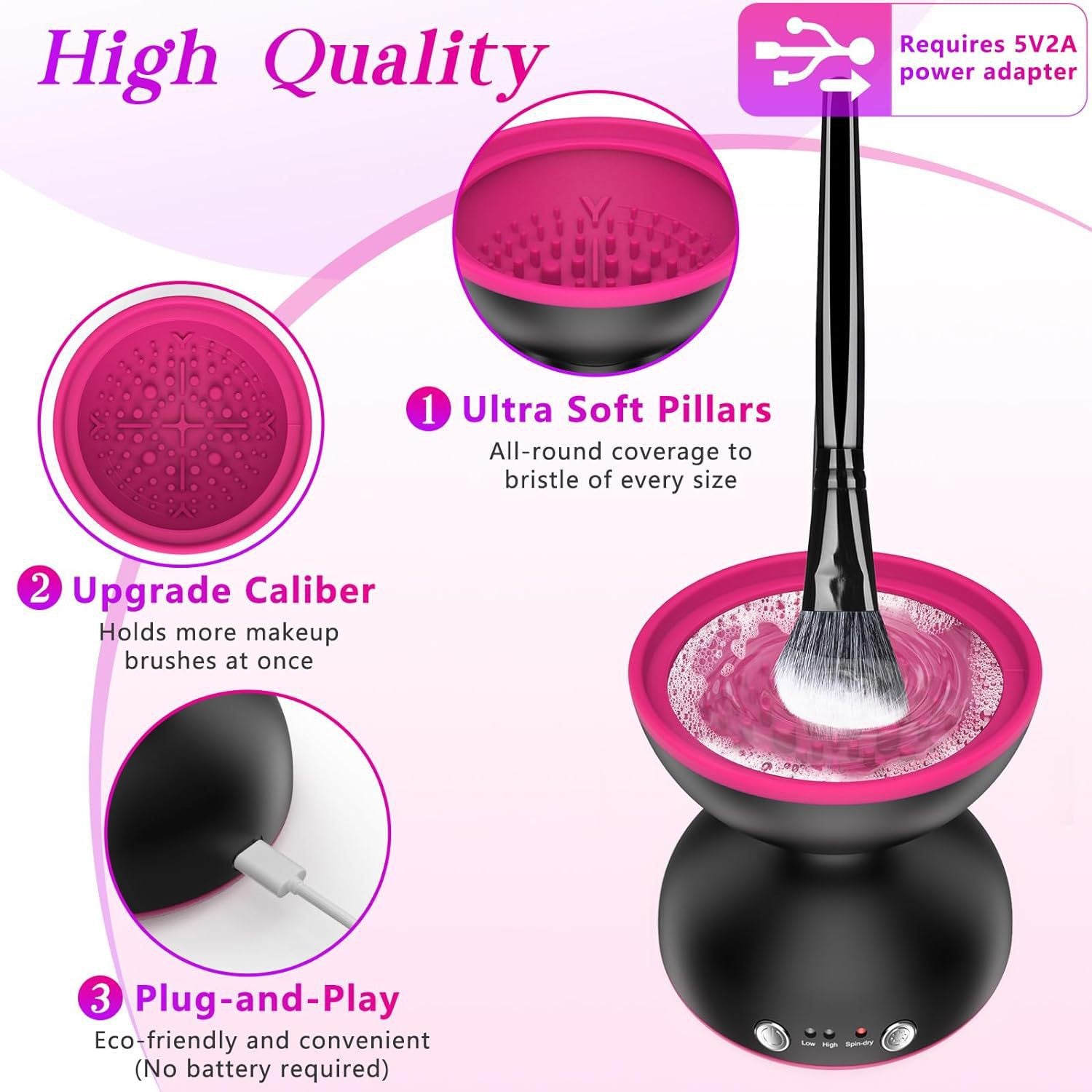 Black Electric Makeup Brush Cleaner - Fast & Deep Cleaning, USB Powered 7