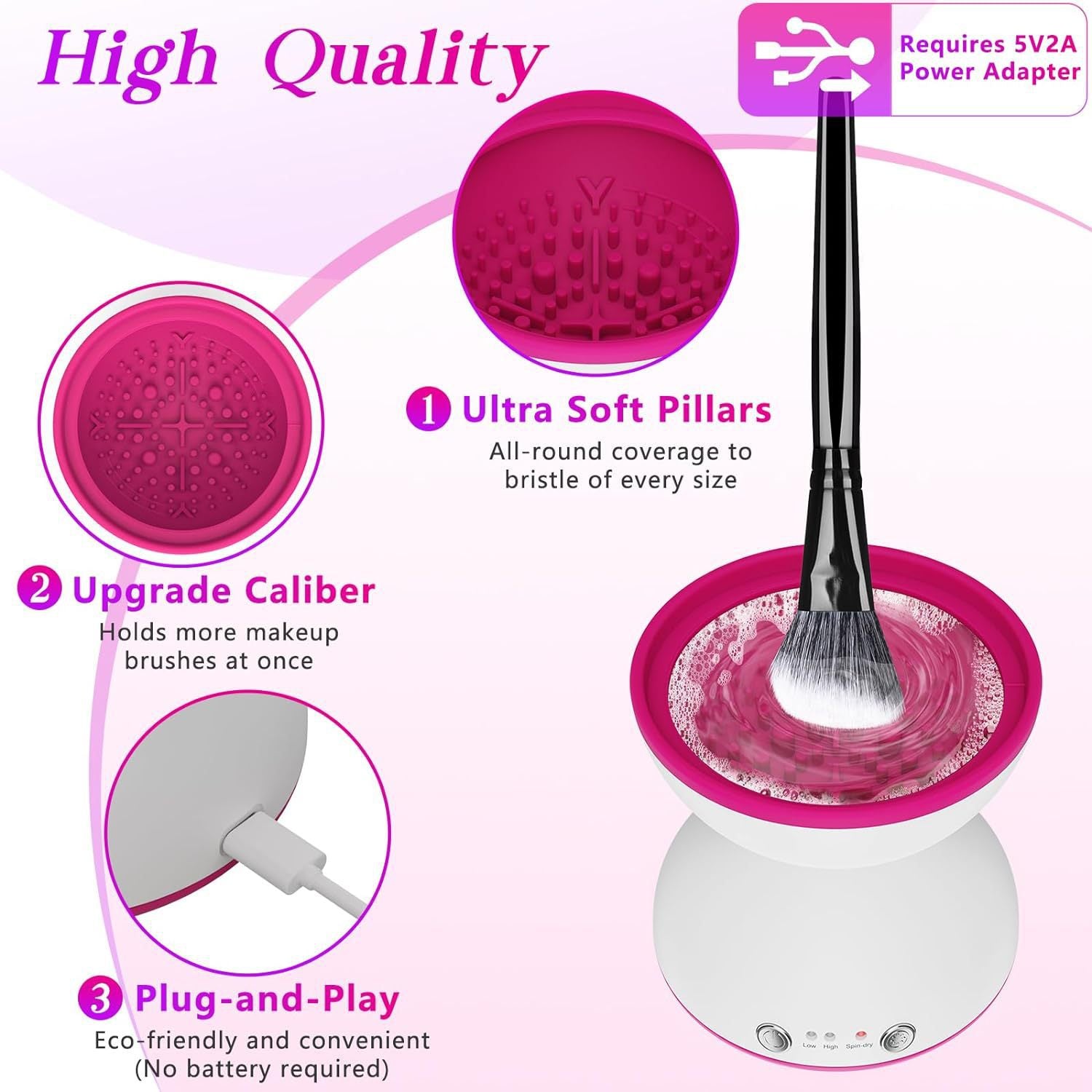 White Electric Makeup Brush Cleaner - Fast & Deep Cleaning, USB Powered 8