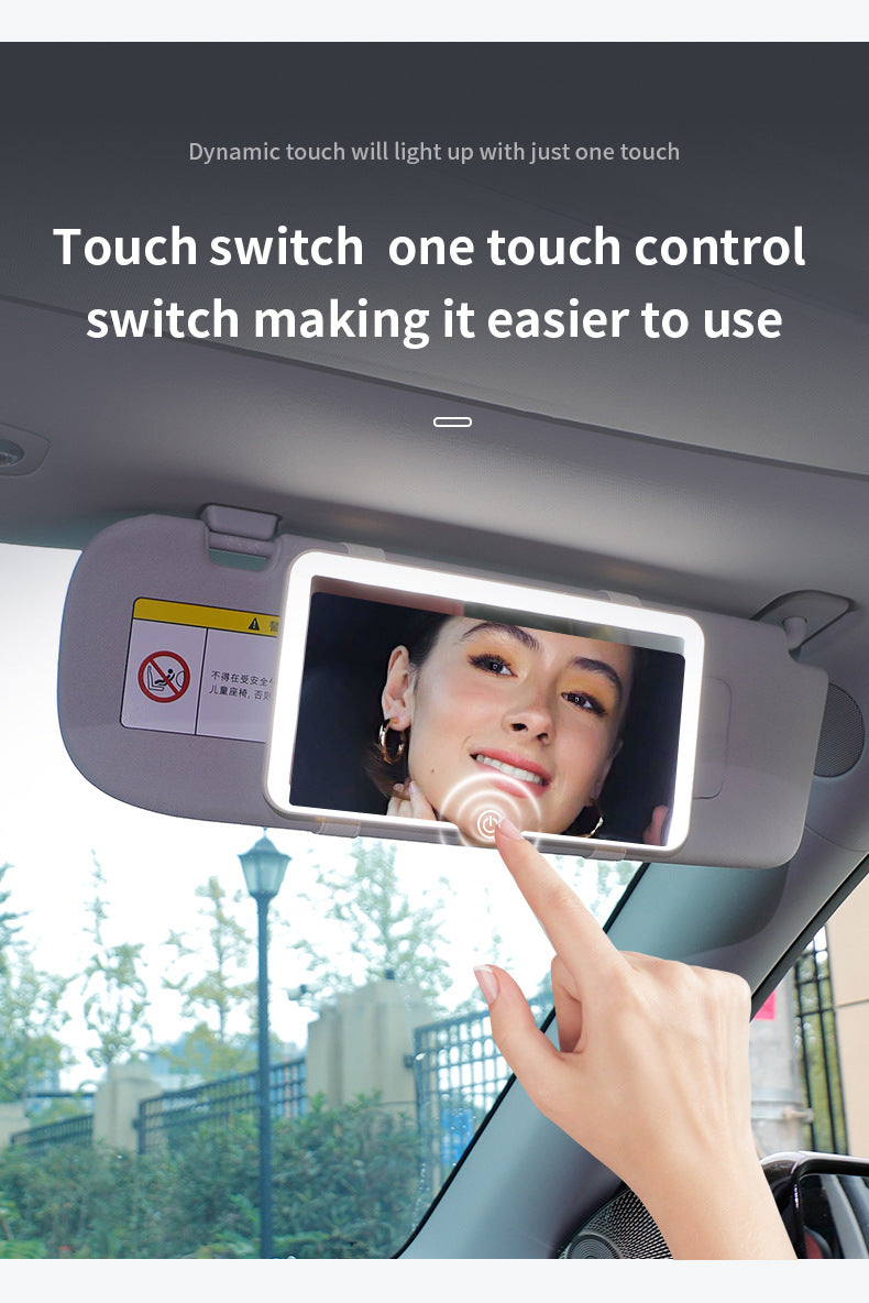 White Single button Car Sun Visor Makeup Mirror with LED Light - Tri-Color, Touch Control 5