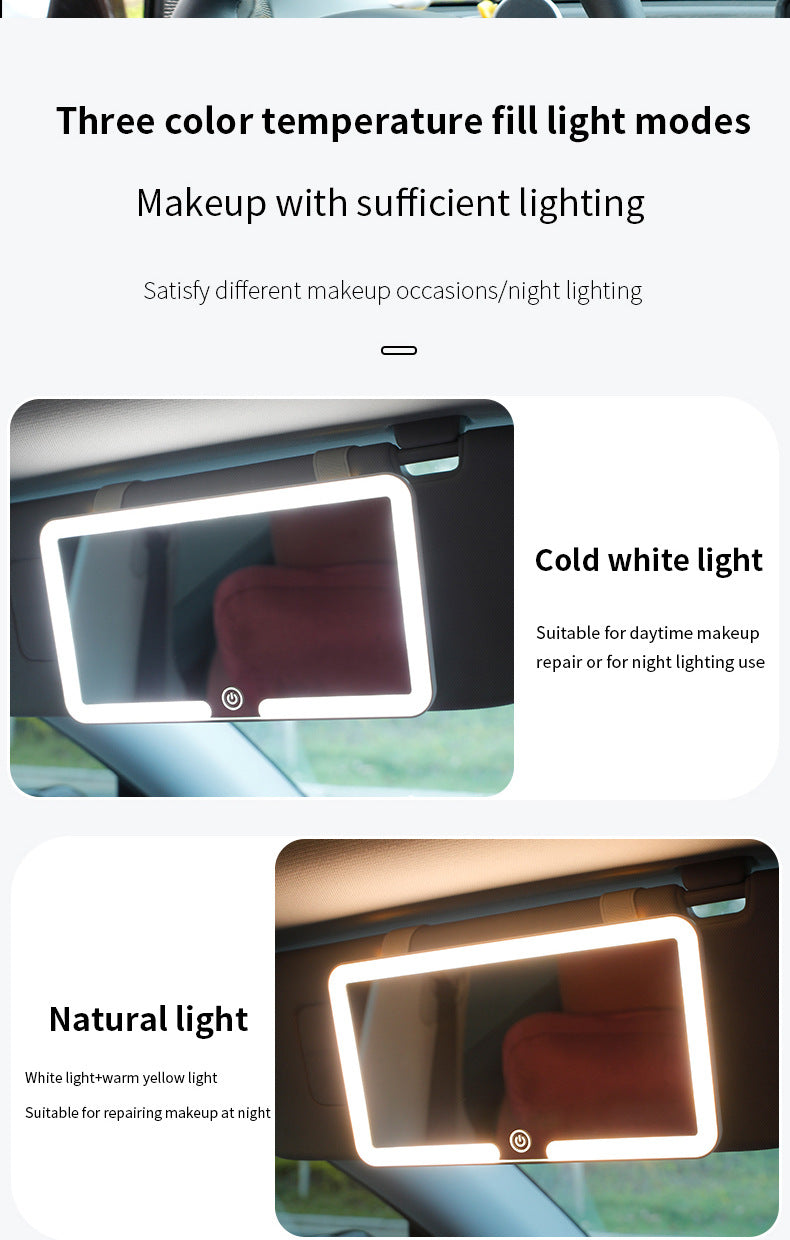 White Single button Car Sun Visor Makeup Mirror with LED Light - Tri-Color, Touch Control 8