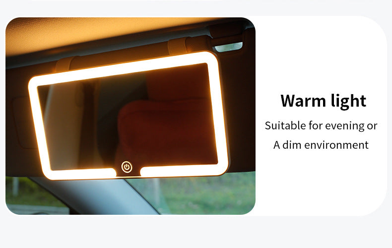 White Single button Car Sun Visor Makeup Mirror with LED Light - Tri-Color, Touch Control 9
