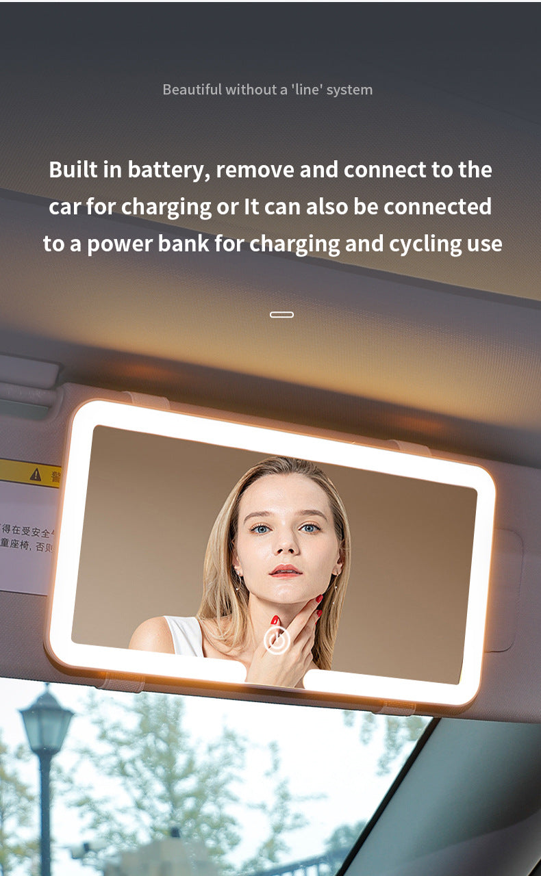 Black Single button Car Sun Visor Makeup Mirror with LED Light - Tri-Color, Touch Control 4