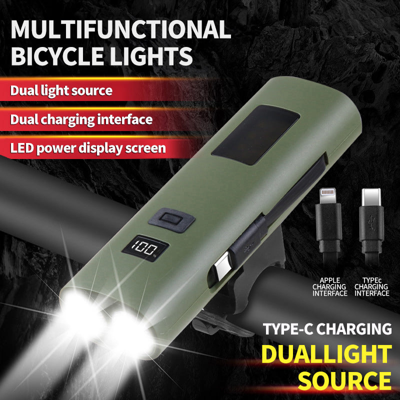 Green Multifunctional LED Bike Light Power Bank - Rechargeable Cycling Flashlight 3