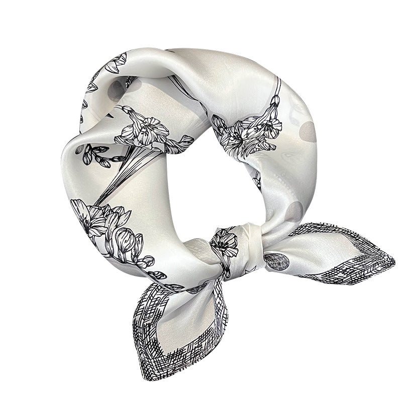 Black Flowers Women's Floral Print Mulberry Silk Shawl, 53cm (Style 3) 3