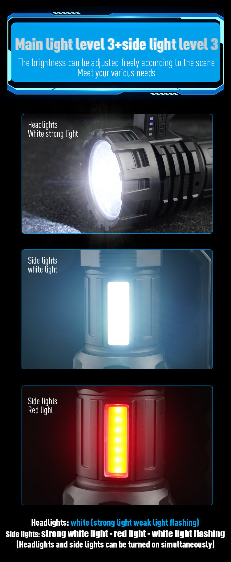Black LED Searchlight - Rechargeable Handheld Spotlight, 500m Range, Long Lasting 4