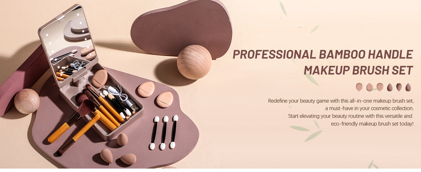 Portable Travel Makeup Brush Set with LED Mirror - Your Beauty Essentials On-The-Go 4