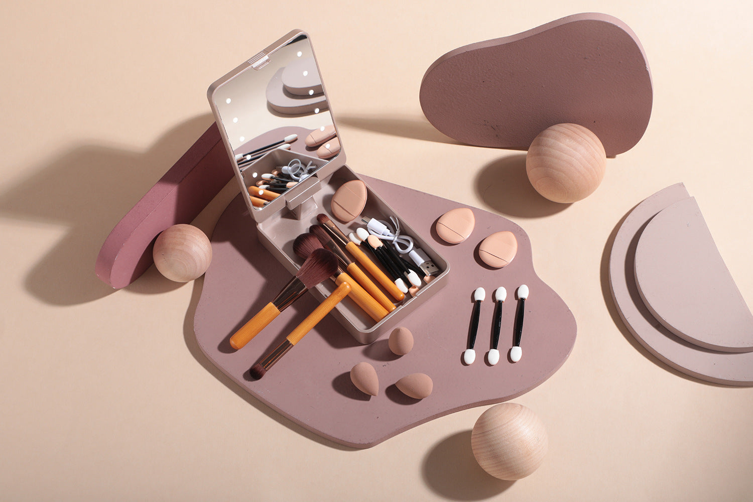 Portable Travel Makeup Brush Set with LED Mirror - Your Beauty Essentials On-The-Go 9