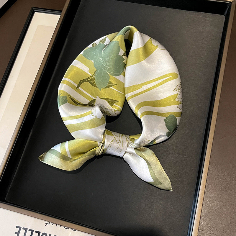 Green Flowers 53cm Silk Scarf - 100% Mulberry Silk, Floral Print, Women's Square Scarf Shawl (Style 2) 4