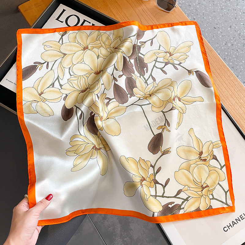 Orange Corner 53cm Silk Scarf - 100% Mulberry Silk, Floral Print, Women's Square Scarf Shawl (Style 3) 3