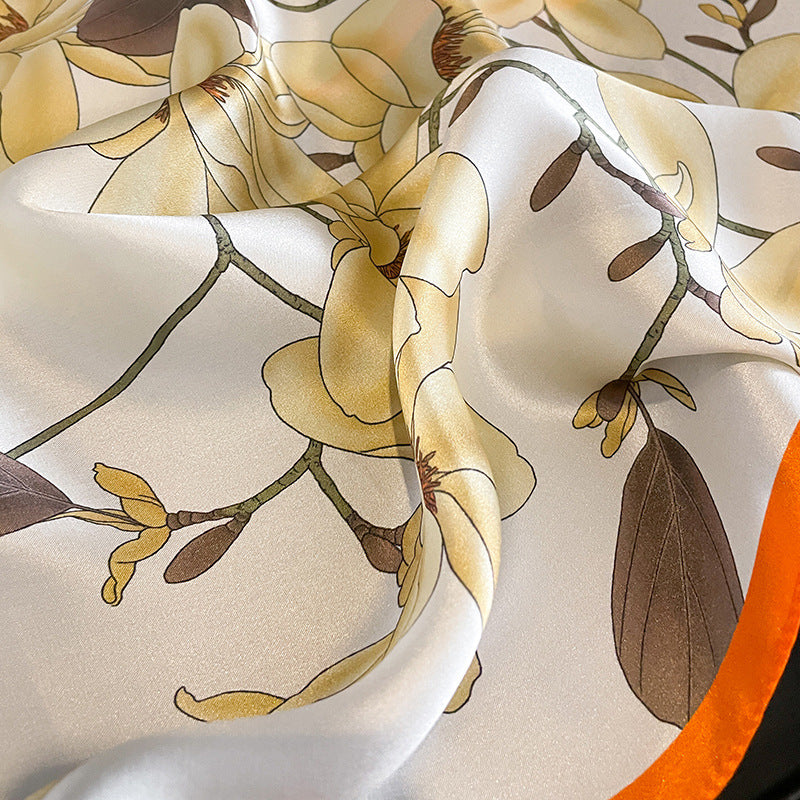 Orange Corner 53cm Silk Scarf - 100% Mulberry Silk, Floral Print, Women's Square Scarf Shawl (Style 3) 4