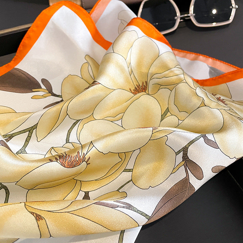 Orange Corner 53cm Silk Scarf - 100% Mulberry Silk, Floral Print, Women's Square Scarf Shawl (Style 3) 5