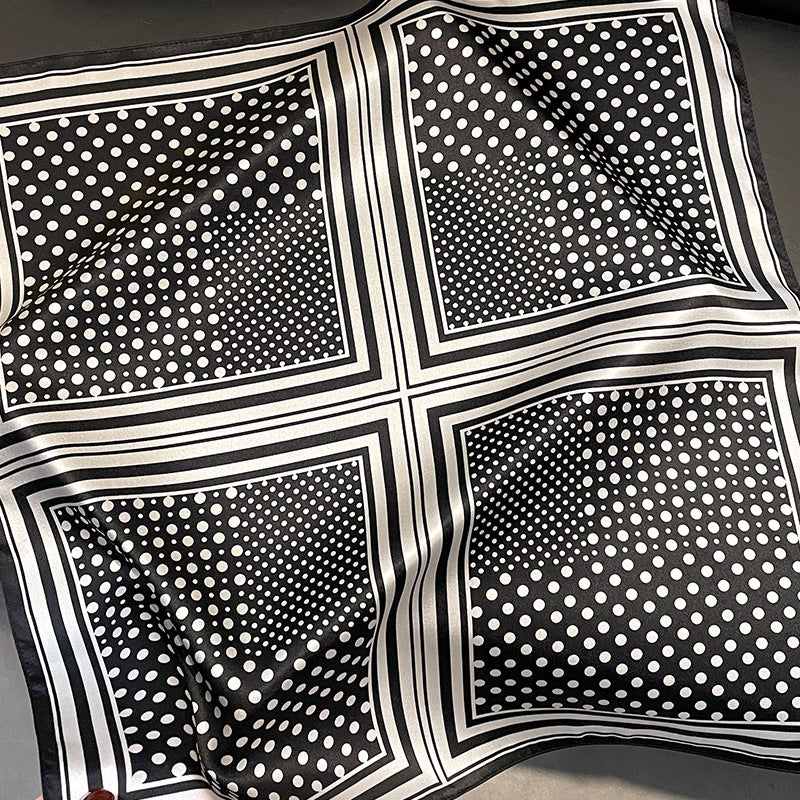 Black Polka Dots 53cm Silk Scarf - 100% Mulberry Silk, Floral Print, Women's Square Scarf Shawl (Style 5) 3