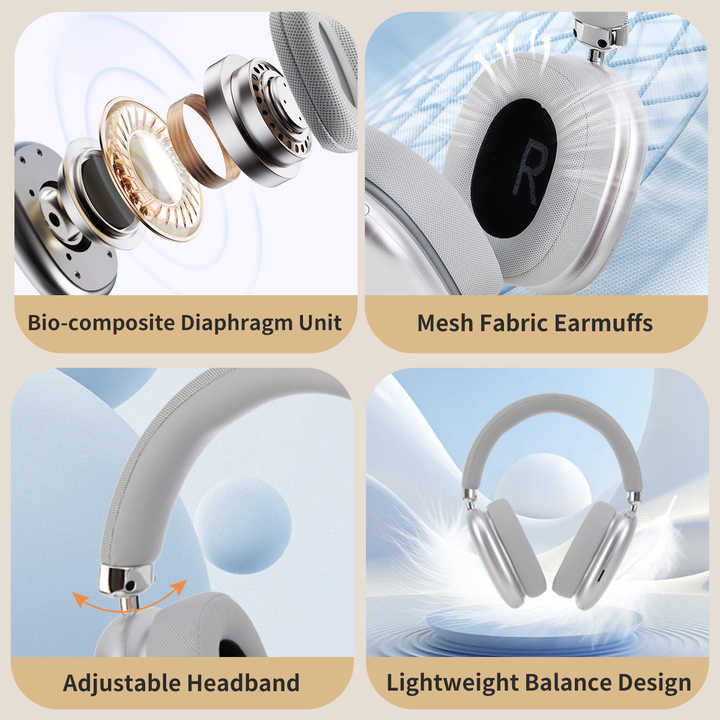 Blue Wireless Over-Ear Headphones - Bluetooth 5.3, Knob Control 3
