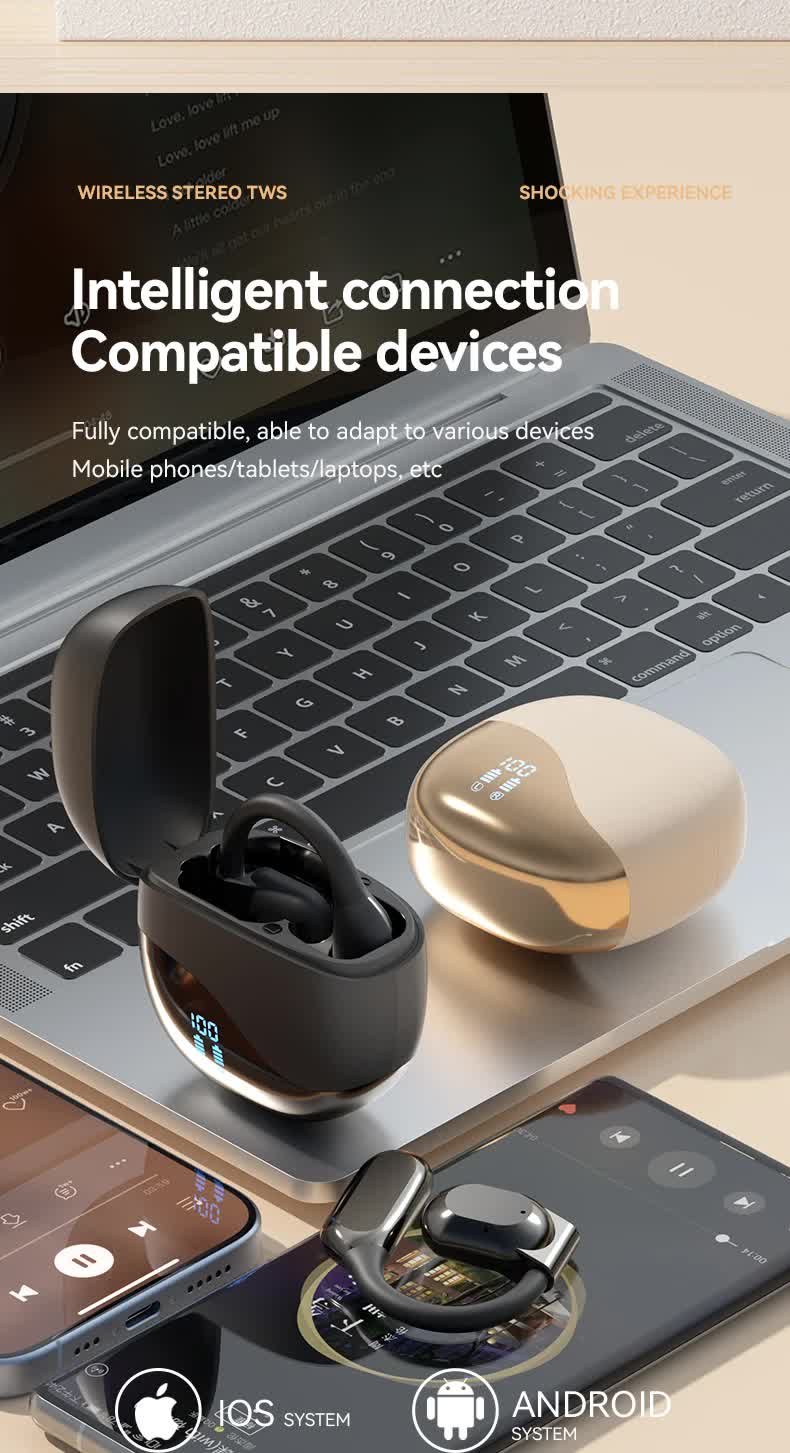 Gold Open Ear Bluetooth 5.3 Headphones - Non-In-Ear, Ear Hook, Wireless Sports 6