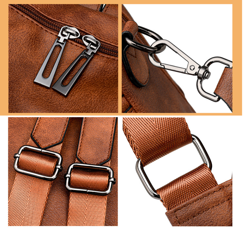 Coffee Rough Grain Fashionable Women's Backpack Set - With Coin Purse and Tassels 4