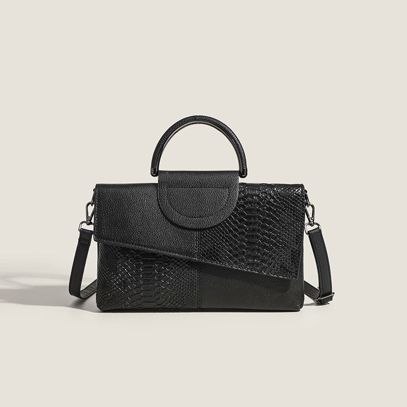 Black Elegant crocodile embossed clutch - with metal top handle and shoulder strap 5