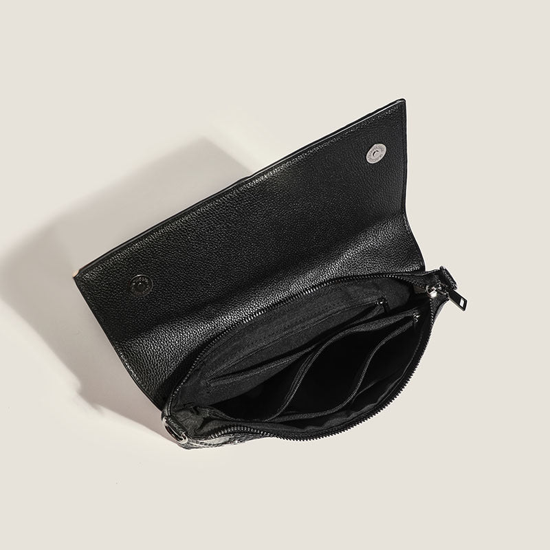 Black Elegant crocodile embossed clutch - with metal top handle and shoulder strap 7