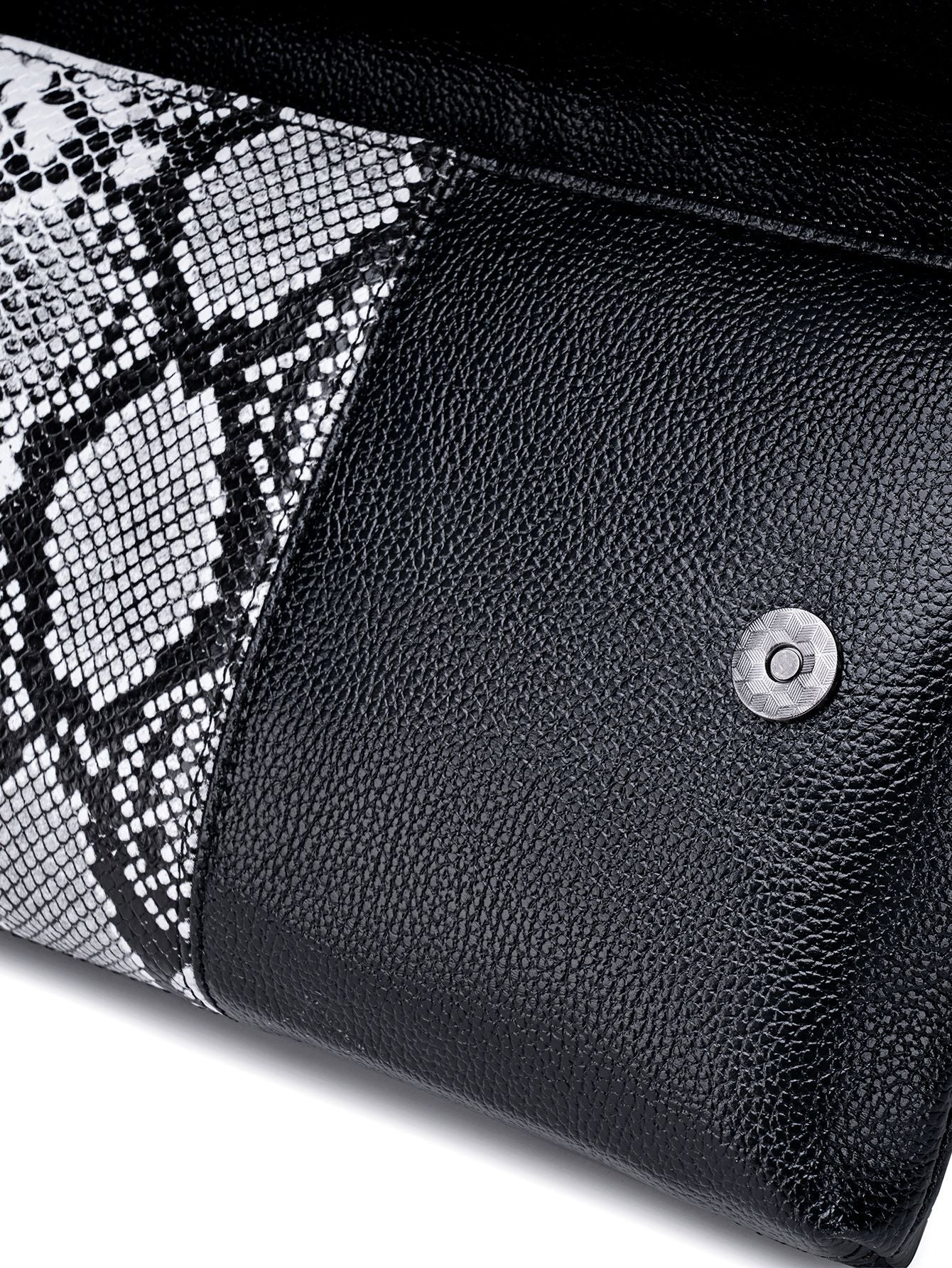 Black and White Elegant crocodile embossed clutch - with metal top handle and shoulder strap 4