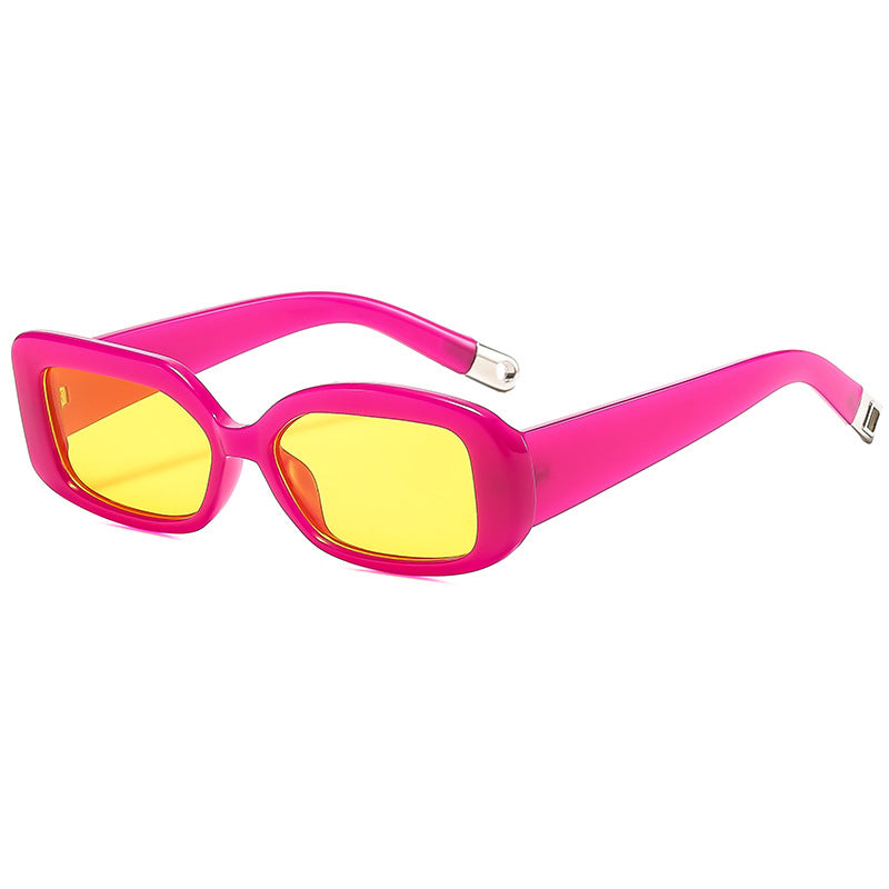 Rose red frame yellow tablet 2-pcs Retro Rectangular Sunglasses for Women & Men