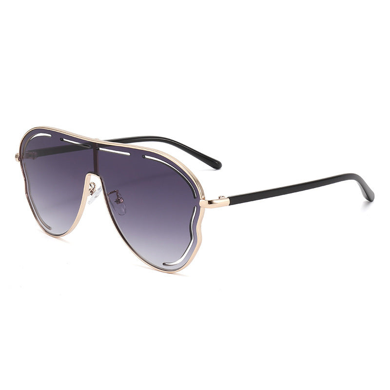 2-PCS Gold frame double gray film Oversized Aviator Sunglasses - Unique Cutout Design