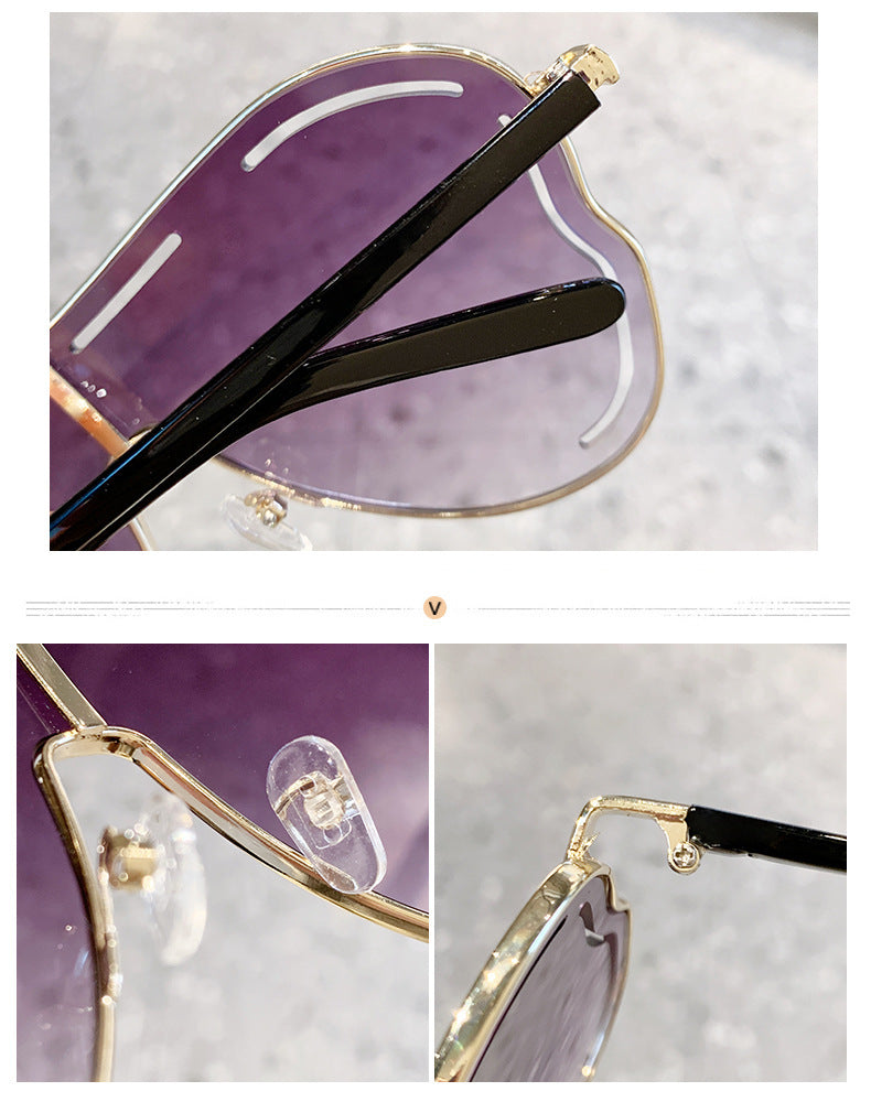2-PCS Gold frame double gray film Oversized Aviator Sunglasses - Unique Cutout Design 3