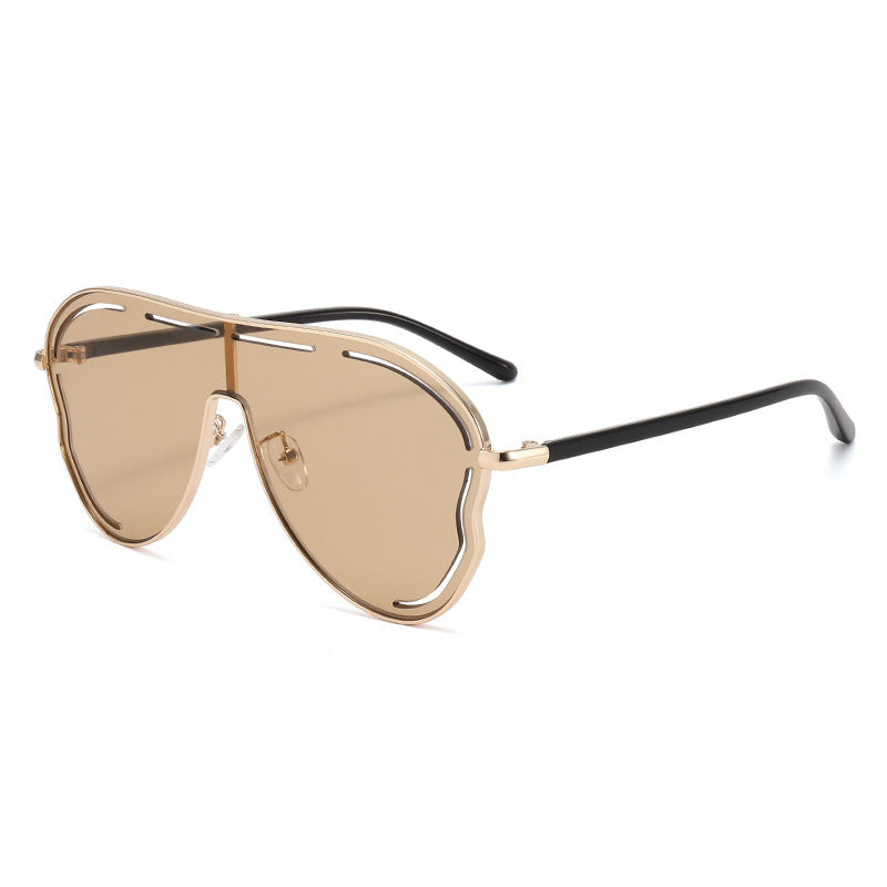 2-PCS Gold frame transparent tea piece Oversized Aviator Sunglasses - Unique Cutout Design