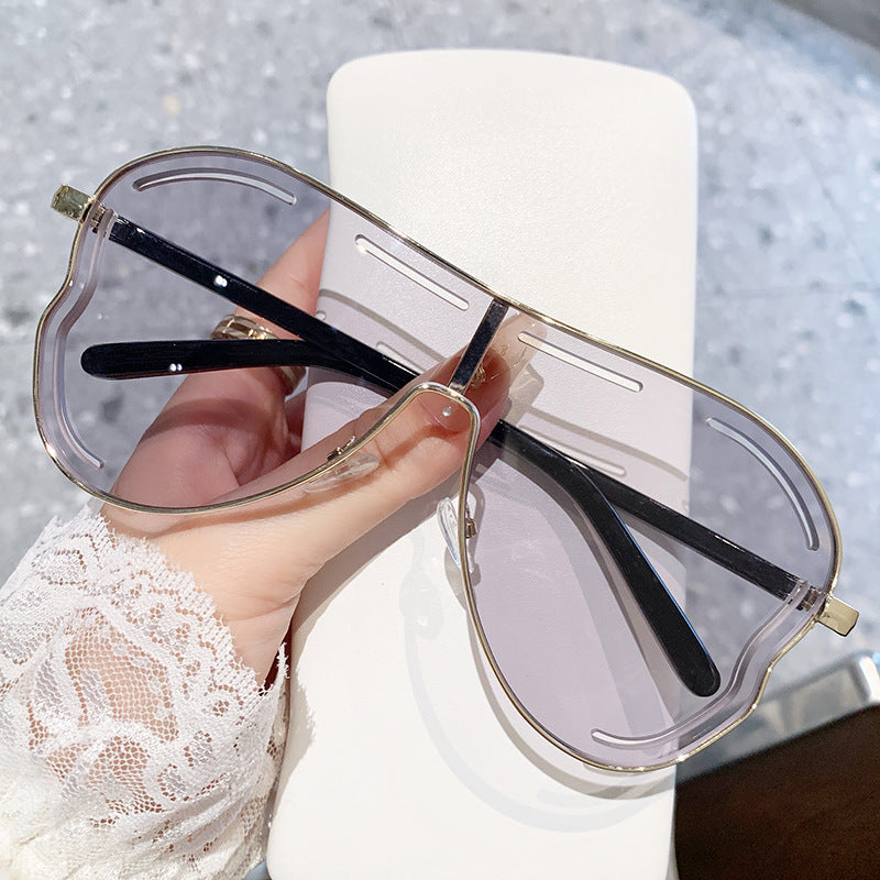 2-PCS Gold frame light gray Oversized Aviator Sunglasses - Unique Cutout Design