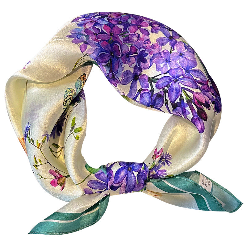 Purple flowers Women's silk scarves, accessories for all seasons 4