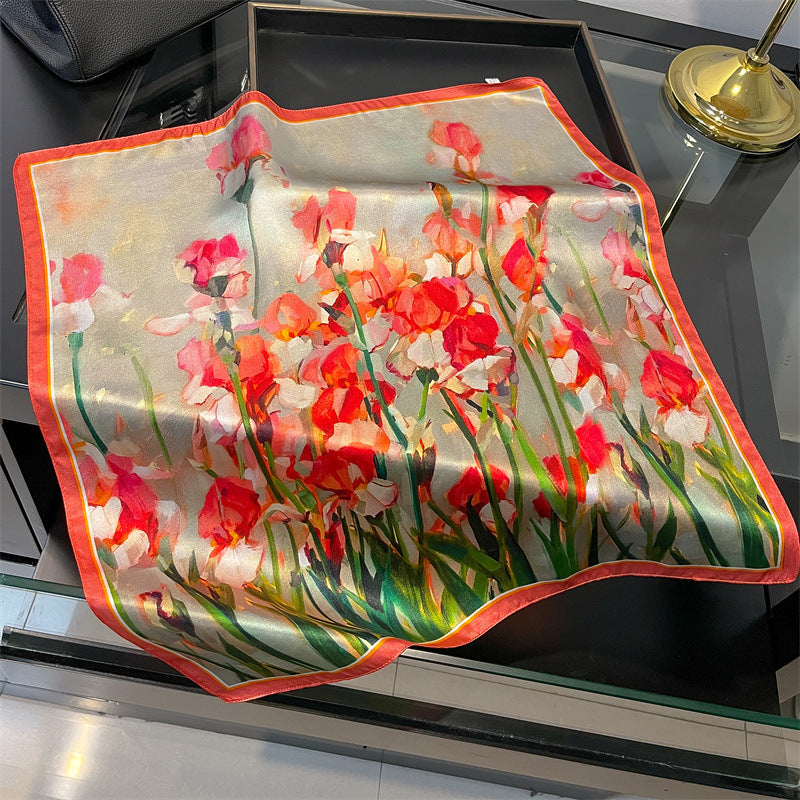 Red flowers Women's silk scarves, accessories for all seasons