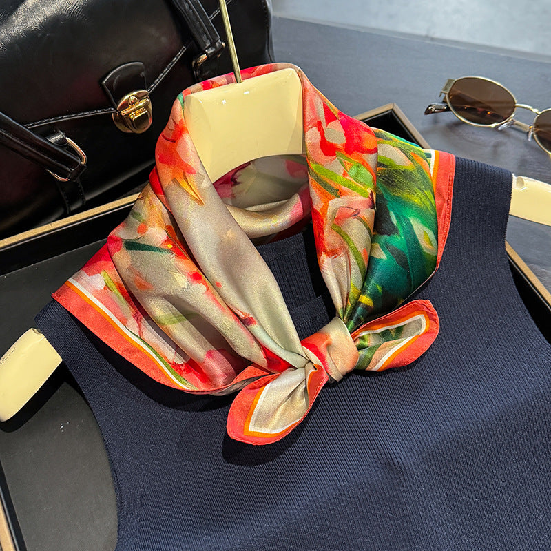 Red flowers Women's silk scarves, accessories for all seasons 3