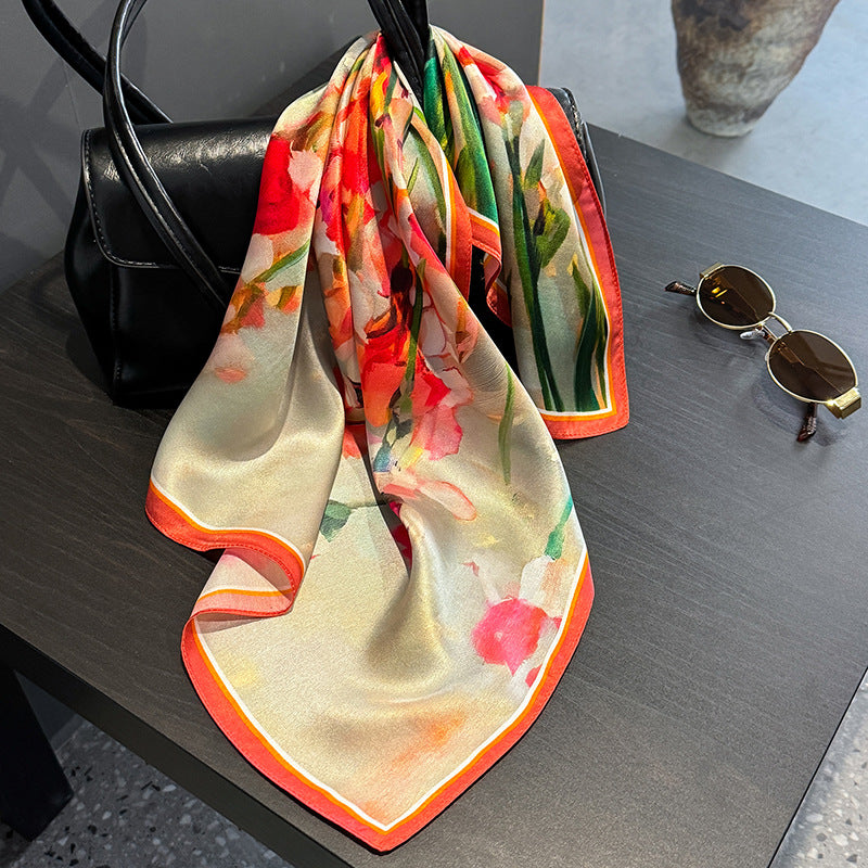 Red flowers Women's silk scarves, accessories for all seasons 4