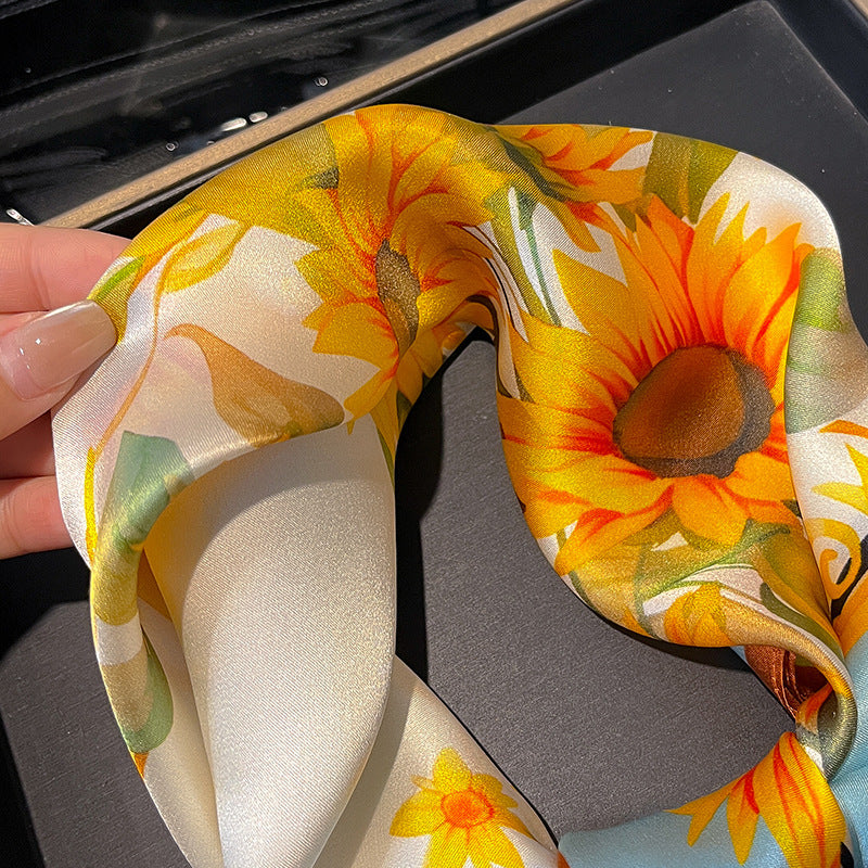 Yellow sunflower Women's silk scarves, accessories for all seasons 3