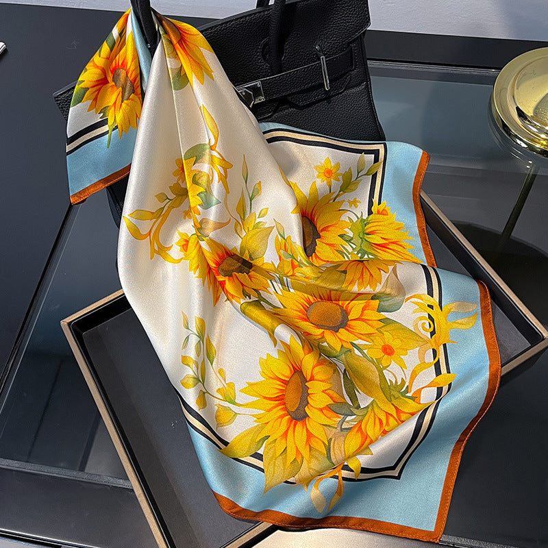 Yellow sunflower Women's silk scarves, accessories for all seasons 4