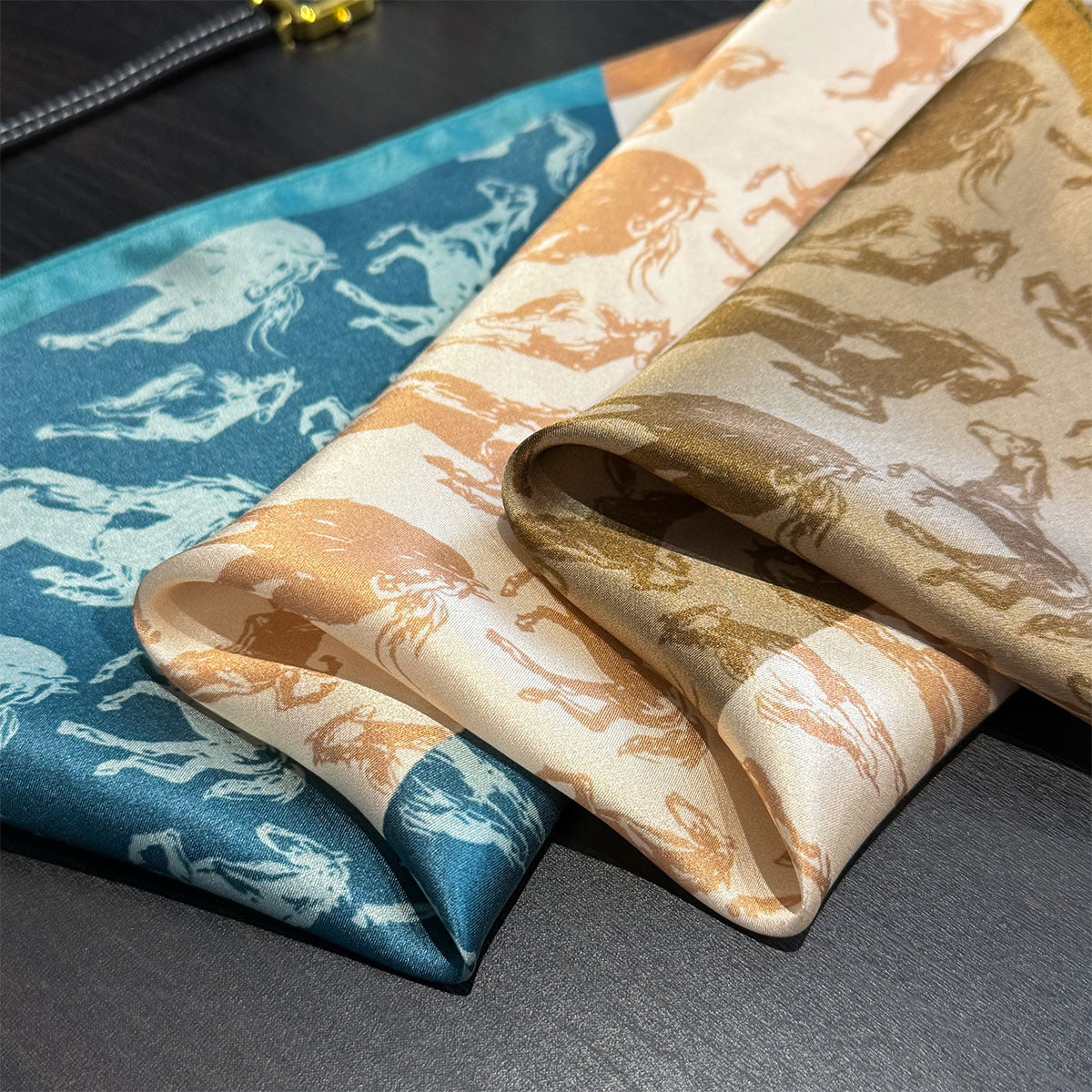 Stitching horse pattern Women's silk scarves, accessories for all seasons