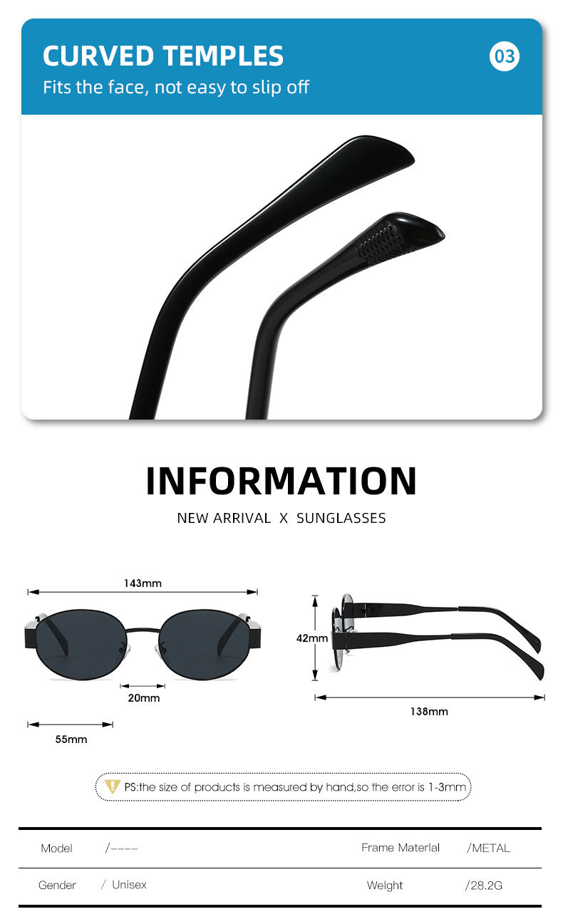 Silver + Black 2-PCS Retro Oval Sunglasses with UV Protection for Men & Women 5