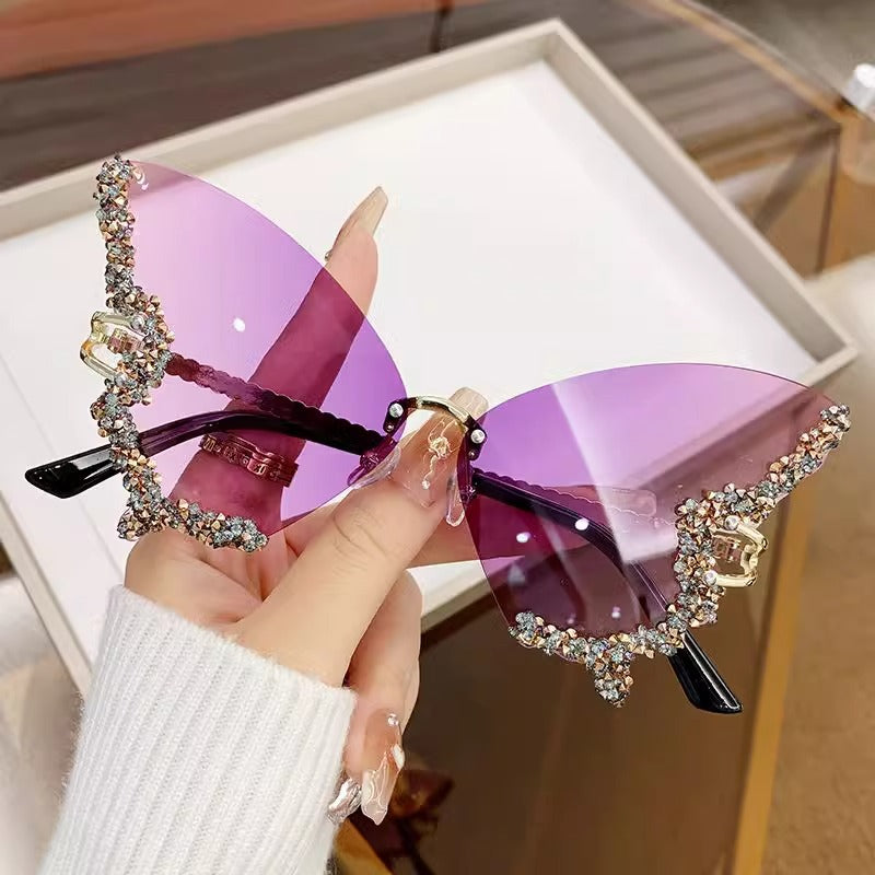purple 2 - PCS Fashion Street Style Sunglasses: Diamonte Butterfly Edition