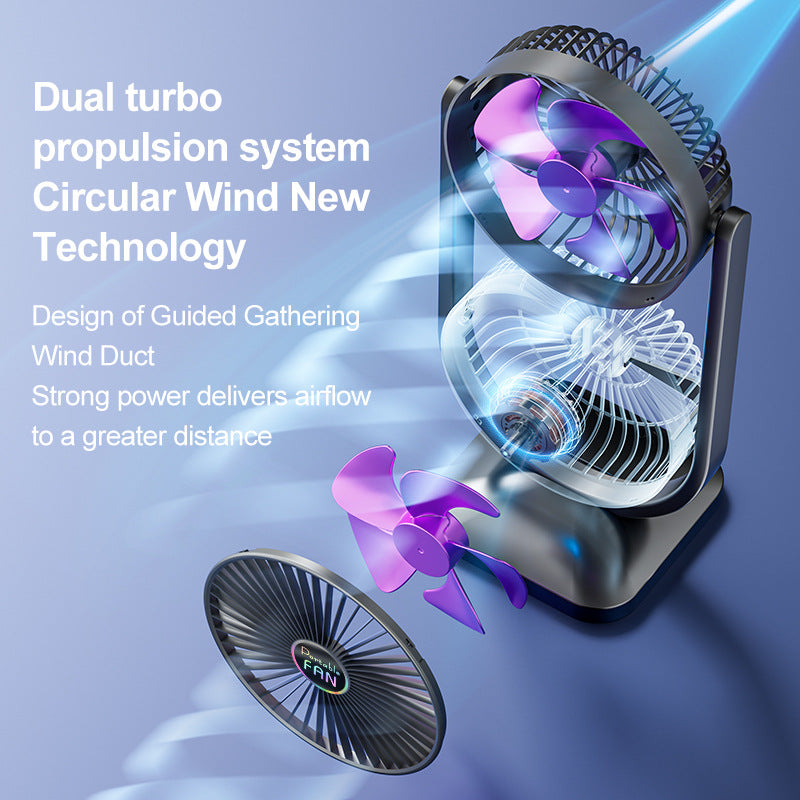 White Dual Head USB Rechargeable Desk Fan - Portable Double Air Circulator 4