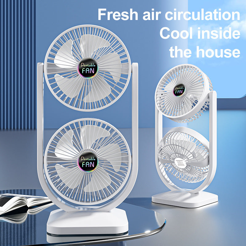 Purple Dual Head USB Rechargeable Desk Fan - Portable Double Air Circulator 4